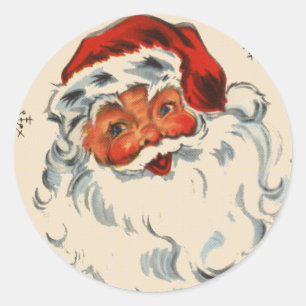 Retro Santa With Stars Classic Round Sticker