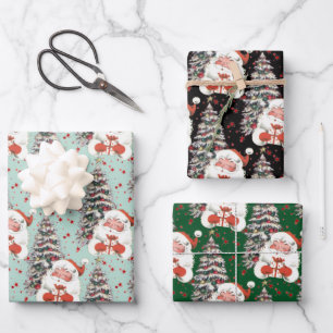 Retro Santa With Stars Wrapping Paper Sheet