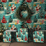 Retro Santa Wonderland Wrapping Paper<br><div class="desc">The overall aesthetic of the wrapping paper captures the essence of a bygone era, taking you back to a simpler time when the holiday season was all about joy, wonder, and the magic of Santa Claus. Whether you use it to wrap gifts or as a decorative element in your home...</div>