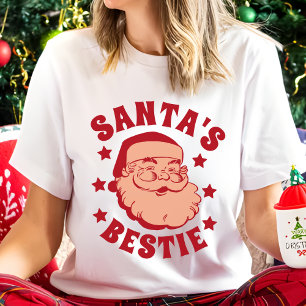 Retro Santa's Bestie Modern Red Women's Christmas T-Shirt