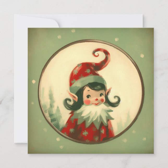 Retro Santa's Elf Vintage Christmas Holiday Card (Front)