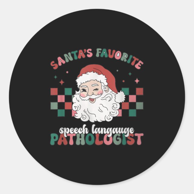 Retro Santa's Favourite Speech Language Christmas  Classic Round Sticker (Front)