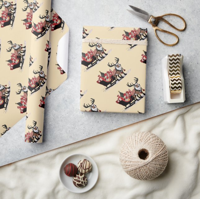 Retro Santa's Sleigh Christmas Wrapping Paper (Crafts)