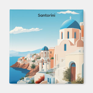 Retro Santorini Greece Mediterranean Blue & White  Magnet