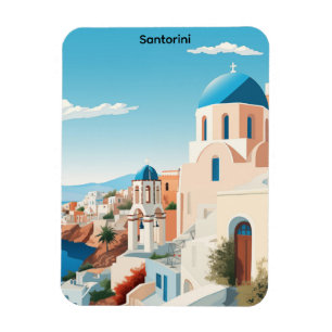 Retro Santorini Greece Mediterranean Blue & White  Magnet