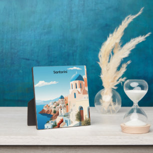 Retro Santorini Greece Mediterranean Blue & White Plaque