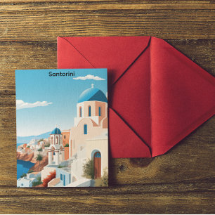 Retro Santorini Greece Mediterranean Blue & White  Postcard