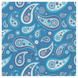 Retro Sapphire Blue Paisley Pattern Fabric