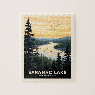 Retro Saranac Lake   New York Travel Jigsaw Puzzle
