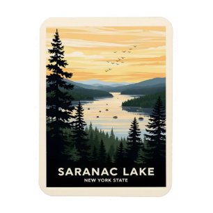 Retro Saranac Lake New York Travel Magnet