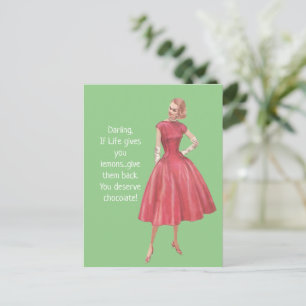 Retro Sarcastic Woman- If Life Gives You Lemons Postcard