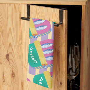 Retro Sardine Can Illustration Kitchen Tea Towel