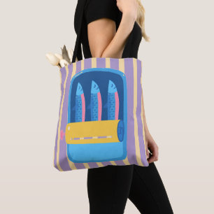 Retro Sardine Can Illustration Striped Tote Bag