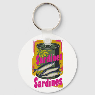 Retro Sardine Can Illustration with Bold Colours Key Ring