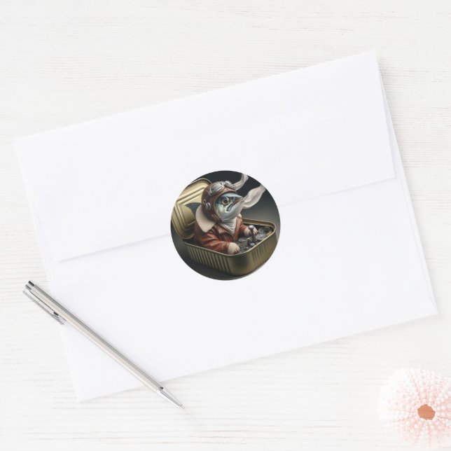  Retro Sardine Pilot Funny Sea Sticker (Envelope)
