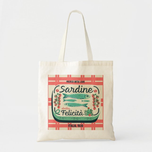 Retro Sardine Tomatoes Italy Canvas Foodie Lovers Tote Bag (Front)