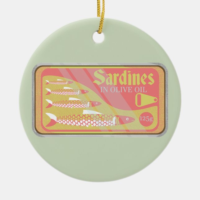 Retro Sardines Poster Ceramic Ornament (Front)