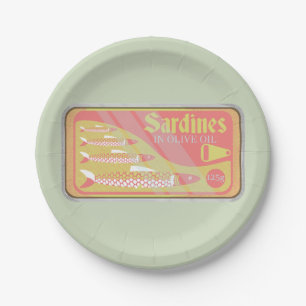 Retro Sardines Poster Paper Plate