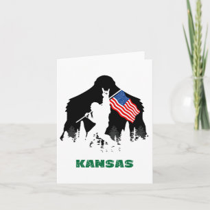 Retro Sasquatch Kansas Usa Flag Bigfoot Hiking Cam Card