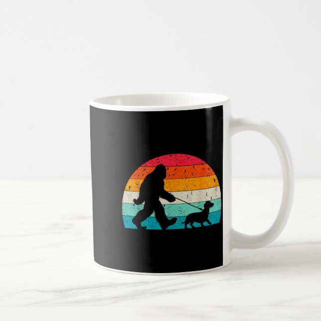Retro Sasquatch Lover Doxie Wiener Dog Walker Bigf Coffee Mug (Right)
