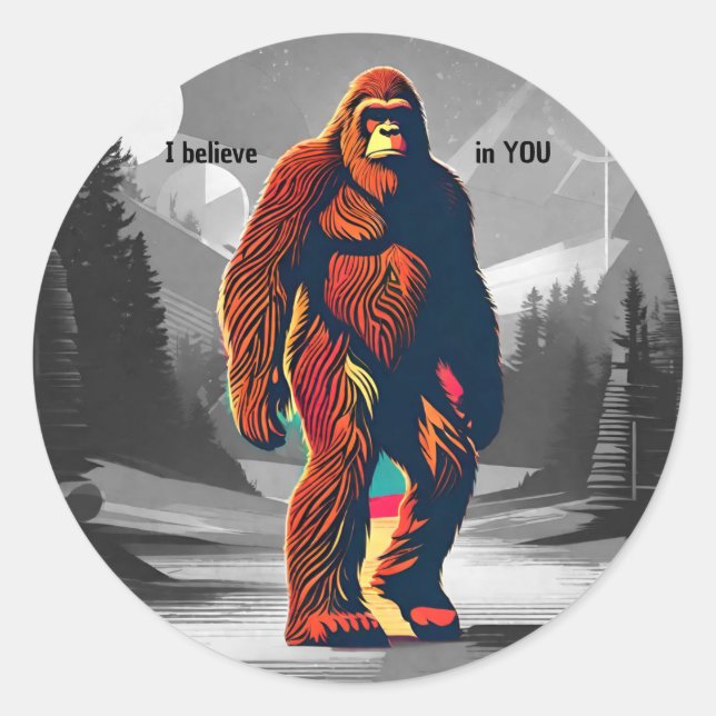 Retro Sasquatch Mysterious Future Bigfoot  Classic Round Sticker (Front)