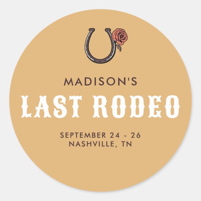 Retro Sassy Last Rodeo Horseshoe Chic Bachelorette Classic Round Sticker (Front)