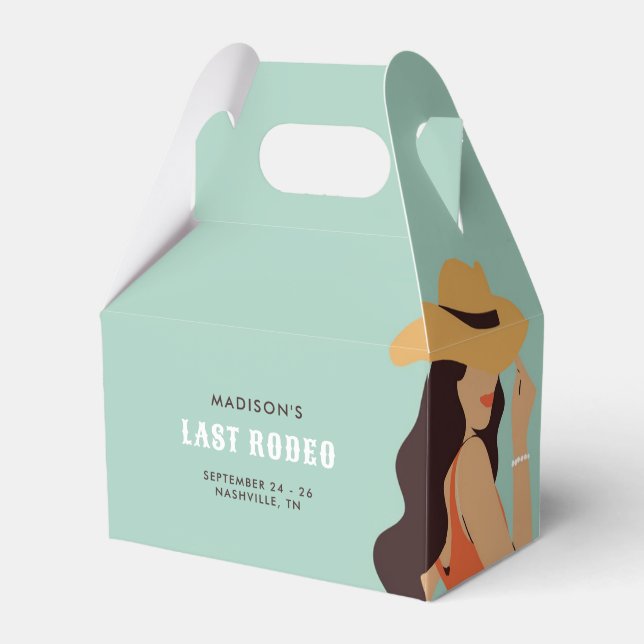 Retro Sassy Last Rodeo Pink Green Bachelorette Favour Box (Front Side)