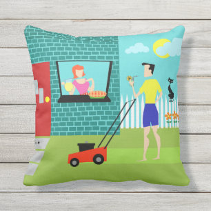 Retro Saturday Morning Outdoor Pillow