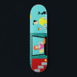 Retro Saturday Morning Skateboard<br><div class="desc">Welcome to Suburbia! This Retro Saturday Morning Skateboard features an attractive minimalist cartoon couple in their little corner of paradise. From the window of a turquoise and teal brick house, we can see Mrs. Homemaker. The beautiful redhead is wearing a hot pink frock. She is holding a pitcher of freshly...</div>