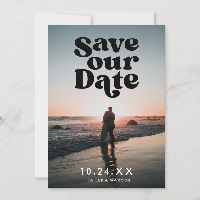 Retro Save our Date Black Photo Card (Front)