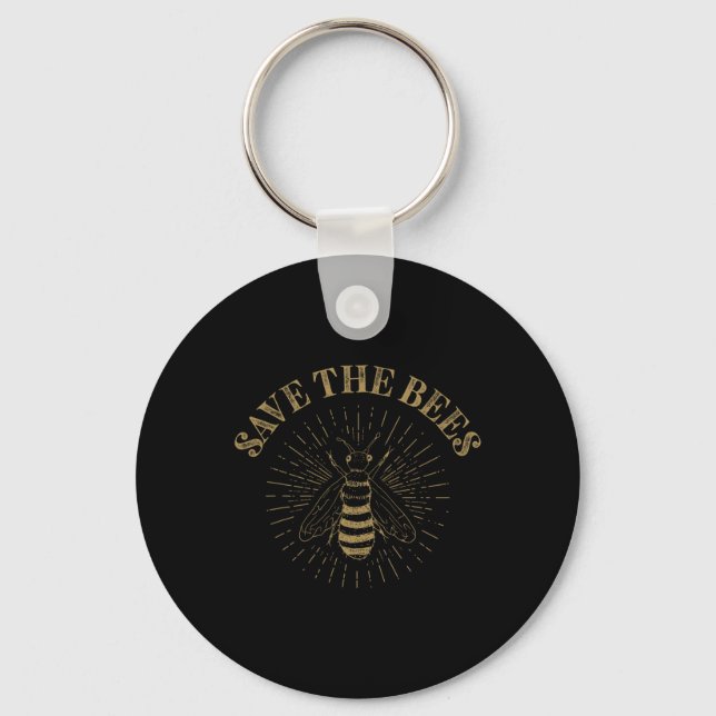 Retro Save The Bees Apiary Bee Beekeeper Earth Day Key Ring (Front)