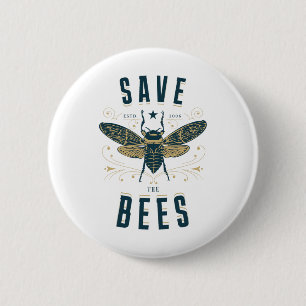 Retro Save The Bees Apiary Shirt Bee Beekeeper Ear 6 Cm Round Badge
