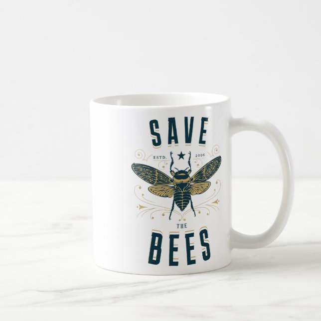 Retro Save The Bees Apiary Shirt Bee Beekeeper Ear Coffee Mug (Right)