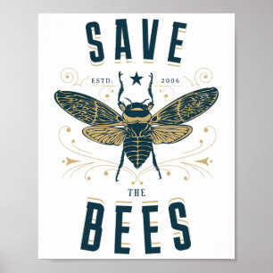 Retro Save The Bees Apiary Shirt Bee Beekeeper Ear Poster