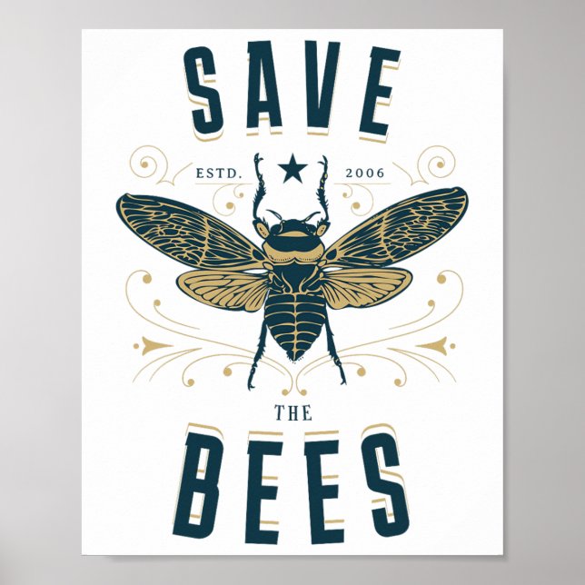 Retro Save The Bees Apiary Shirt Bee Beekeeper Ear Poster (Front)