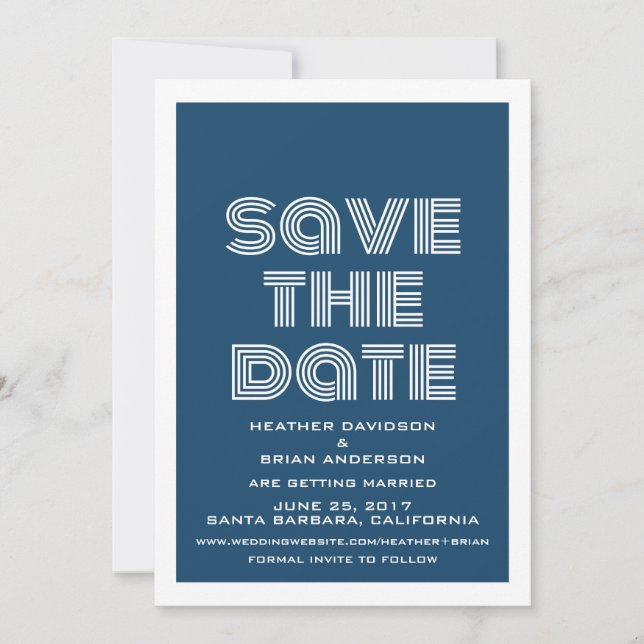Retro Save the Date Invite, Blue Invitation (Front)