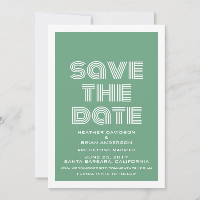 Retro Save the Date Invite, Green Invitation (Front)