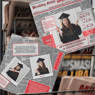 Retro Save The Date Magazine Newspaper Graduation Announcement