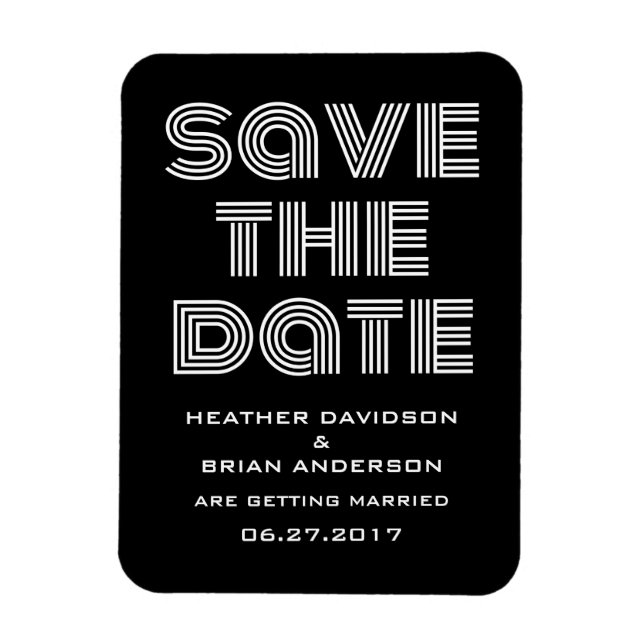 Retro Save the Date Magnet, Black Magnet (Vertical)