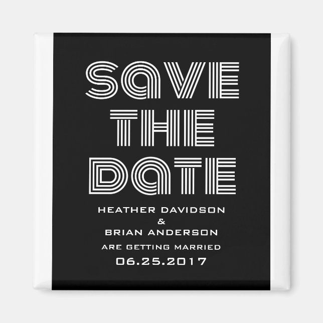 Retro Save the Date Magnet, Black Magnet (Front)