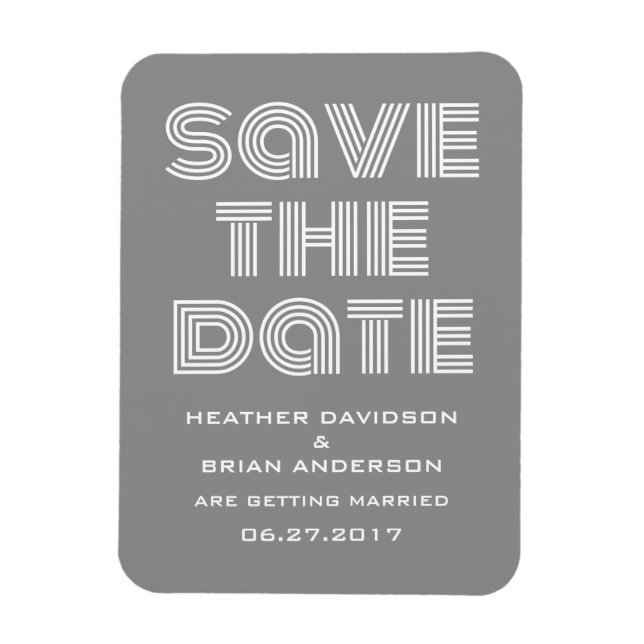 Retro Save the Date Magnet, Grey Magnet (Vertical)