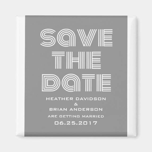 Retro Save the Date Magnet, Grey Magnet (Front)