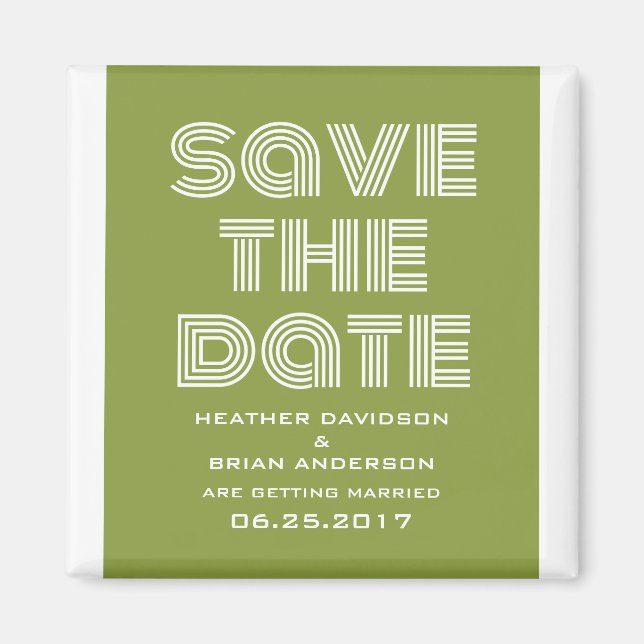 Retro Save the Date Magnet, Olive Green Magnet (Front)