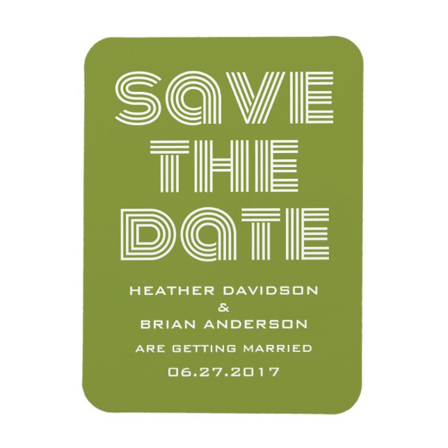 Retro Save the Date Magnet, Olive Green Magnet (Vertical)