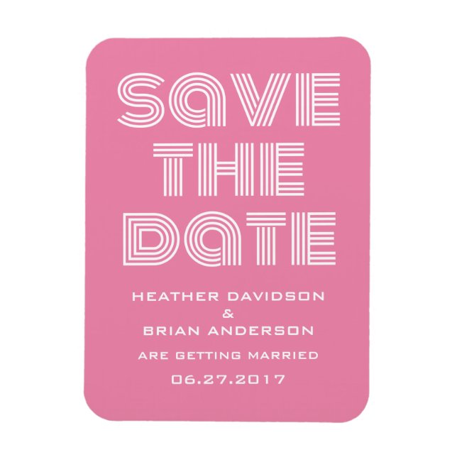 Retro Save the Date Magnet, Pink Magnet (Vertical)