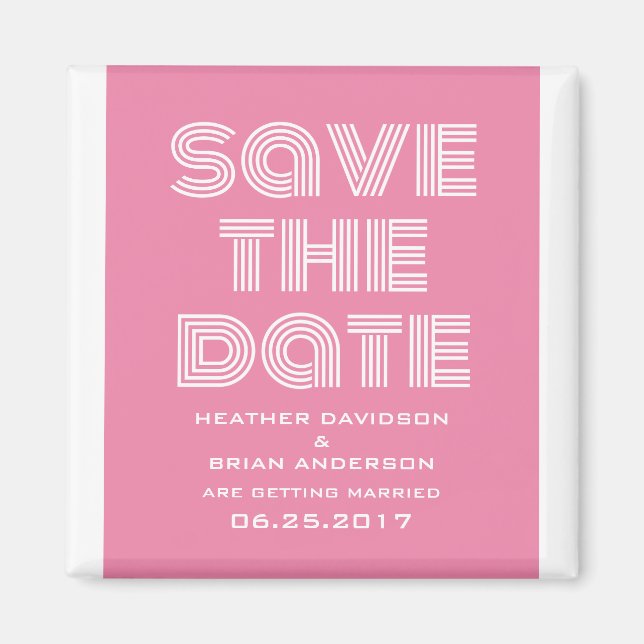 Retro Save the Date Magnet, Pink Magnet (Front)