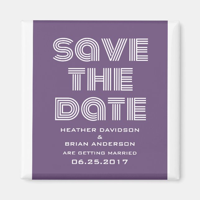 Retro Save the Date Magnet, Purple Magnet (Front)