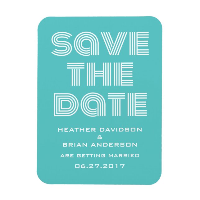 Retro Save the Date Magnet, Turquoise Magnet (Vertical)