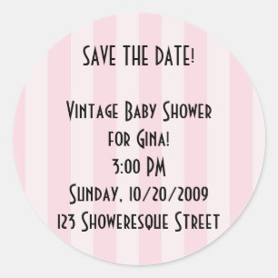 Retro Save the Date! Pink Stripe Stickers