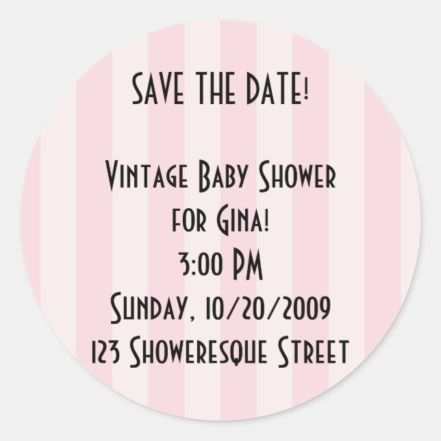 Retro Save the Date! Pink Stripe Stickers (Front)
